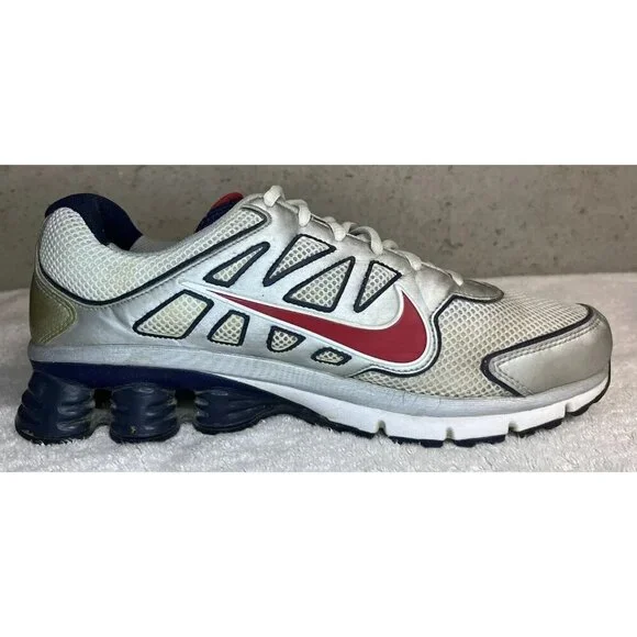 Nike Shox Qualify 2 + White Silver Navy Red Running Shoes 442114-161 Mens 11.5
